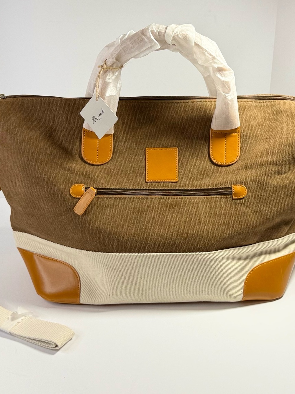 Brouk & Co Men's Canvas Duffel Bag in Brown and Cream with Tan Accents